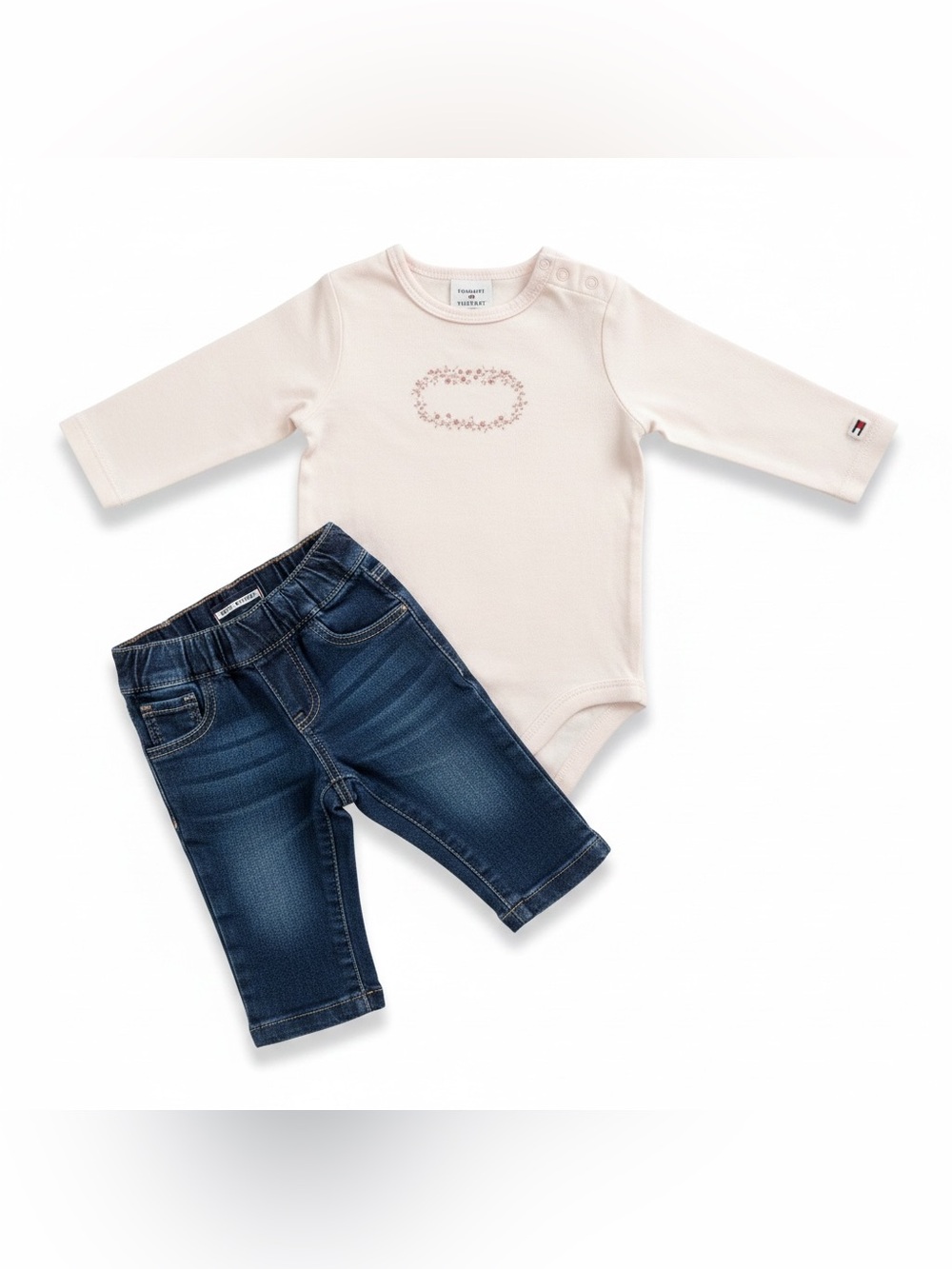 Petit Bateau Cream Long-Sleeve Baby Bodysuit with Pink Floral Motif